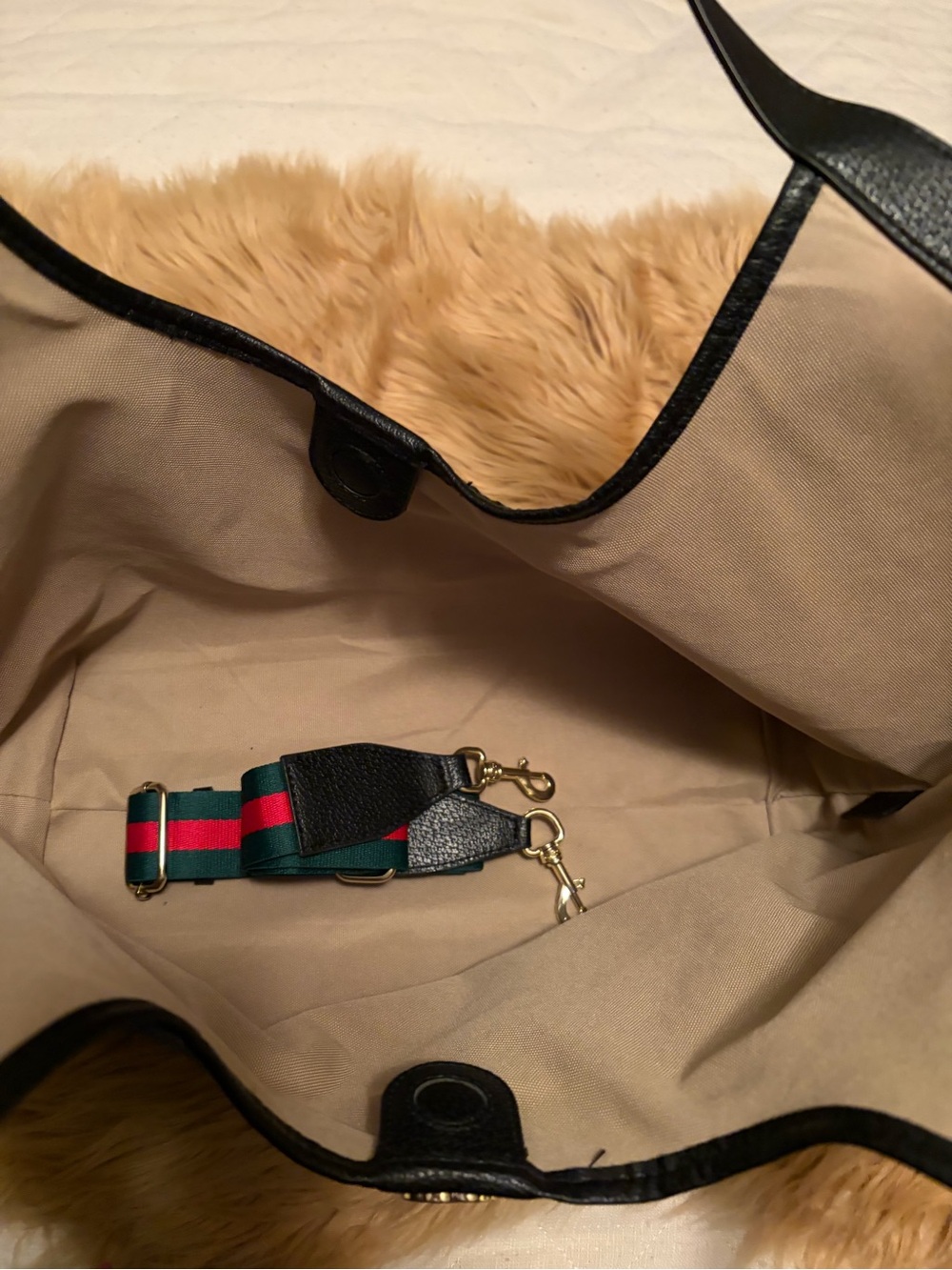 Blue Denim Canvas Shoulder Bag with Red-Green Stripe - Picture 4 of 4